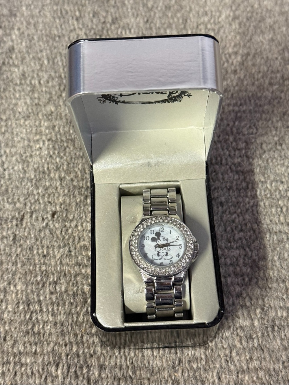 Silver Women's Mickey Mouse Crystal Accent Bracelet Watch